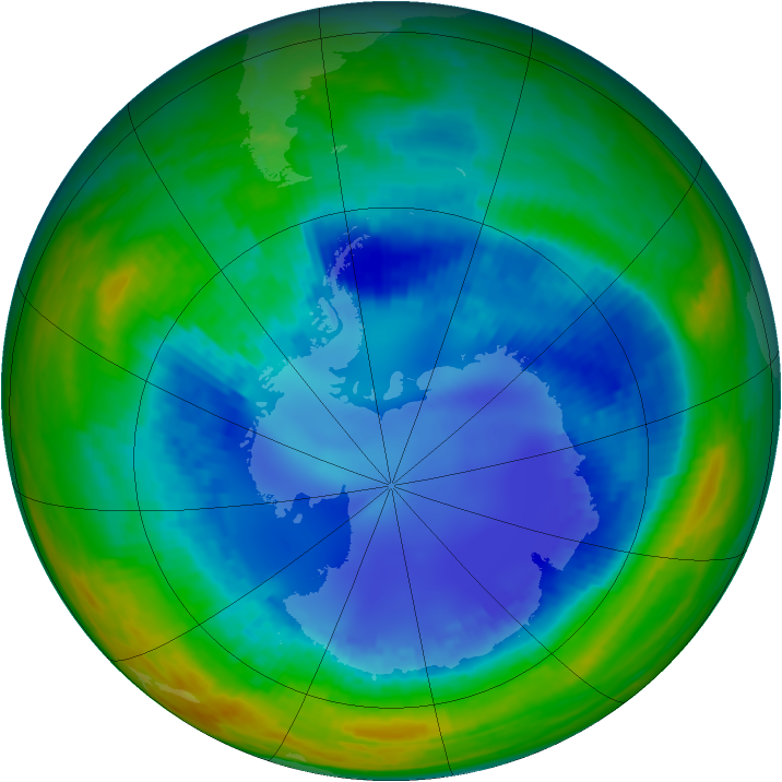 Antarctic ozone map for 19 August 2001